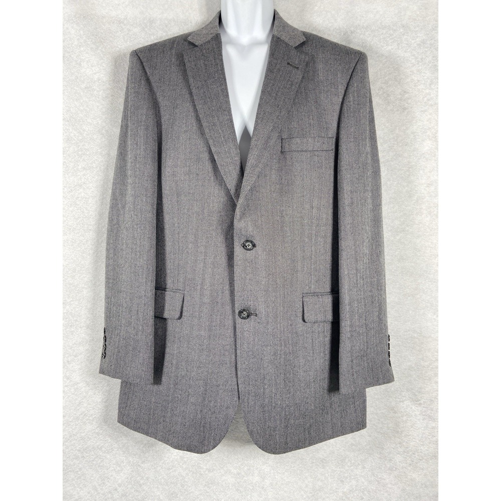 Saddlebred Jacket Mens 46L Gray Sport Coat Herringbone Wool Blend